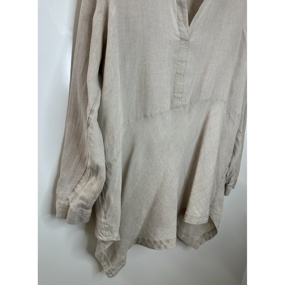 J.Jill Love Linen Beige V-Neck Asymmetrical Tunic Top XL Petite Lagonlook Relax - Picture 6 of 12